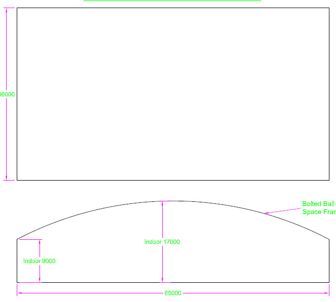 张家口跨度65米，拱高8米网架